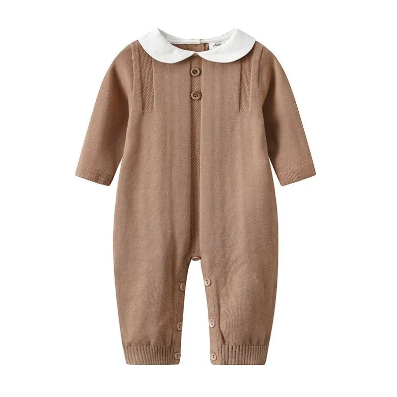 Unisex Baby Solid Long Sleeves Jumpsuits -Brown