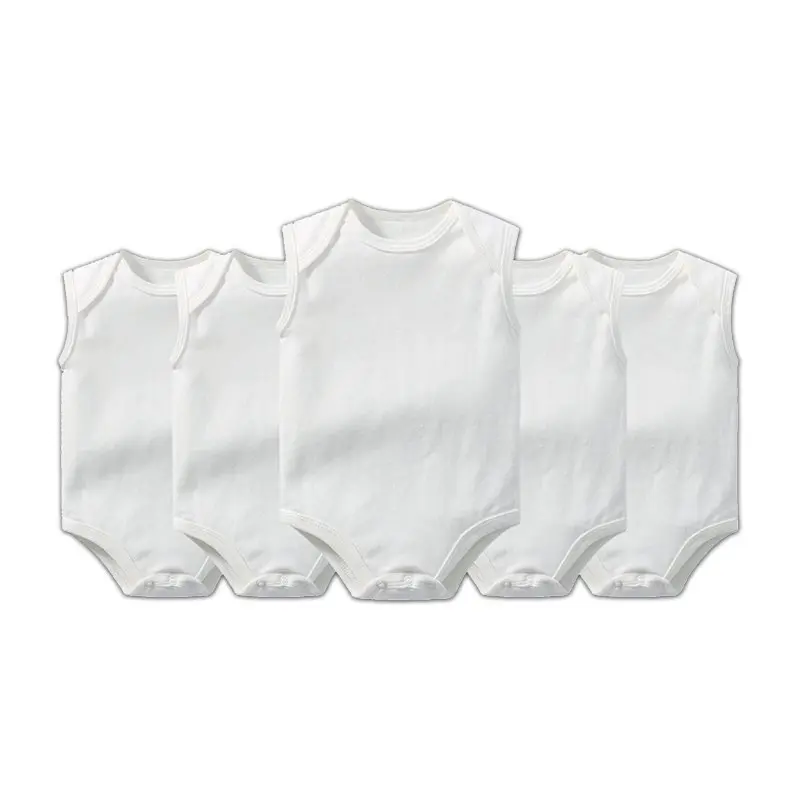 White Baby Sleeveless Bodysuits- 5 Pieces
