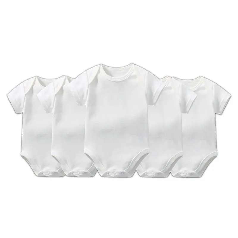 White Baby Short Sleeves Bodysuits- 5 Pieces