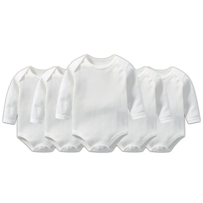 White Baby Long Sleeves Bodysuits- 5 Pieces