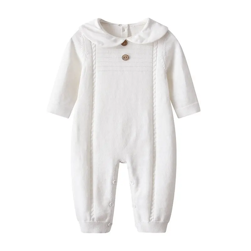 Unisex Baby Solid Long Sleeves Jumpsuits -white