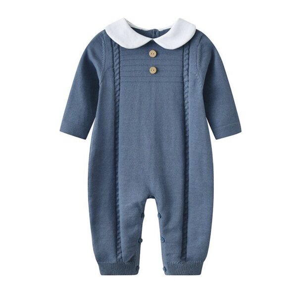 Unisex Baby Solid Long Sleeves Jumpsuits -Blue