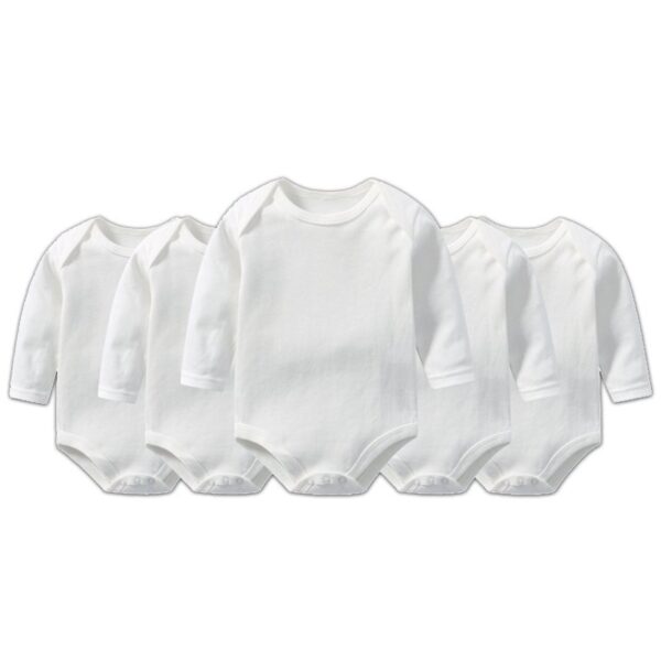 White Baby Long Sleeves Bodysuits- 5 Pieces