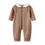 Unisex Baby Solid Long Sleeves Jumpsuits -Brown